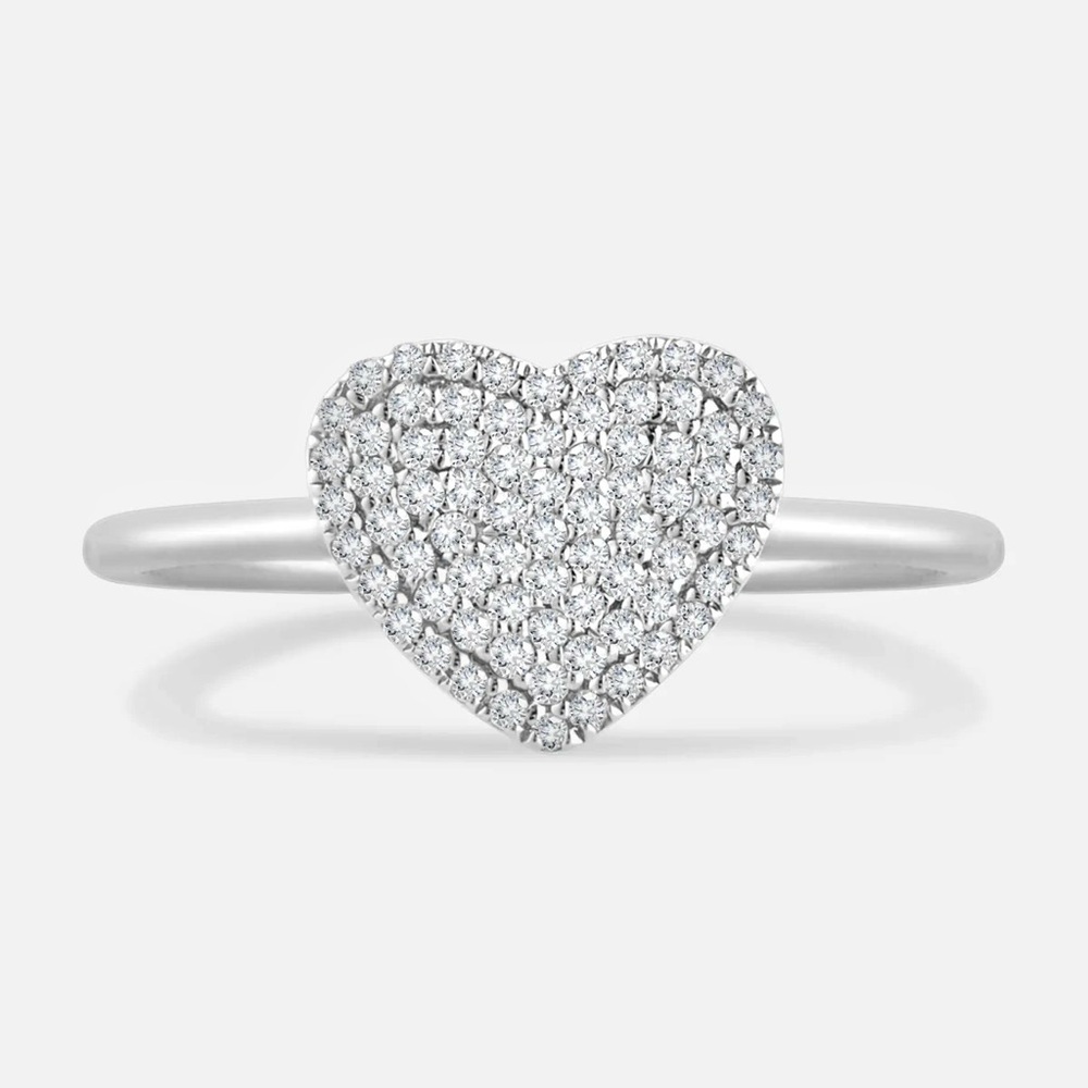 1.0 CTTW Lab Grown Diamond Silver Heart Pavé Ring with White Stones
